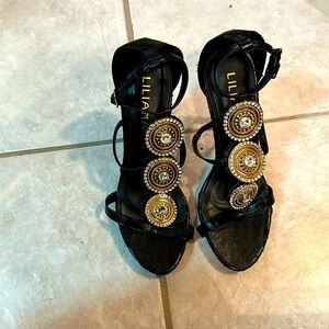 Size 8/Black/Gold Jewels/Stiletto/ Used